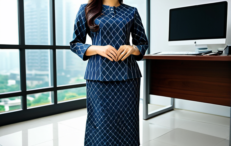 **

A professional businesswoman in a modest baju kurung, standing in a modern office in Kuala Lumpur, fully clothed, appropriate attire, safe for work, perfect anatomy, natural proportions, professional photography, high quality.

**